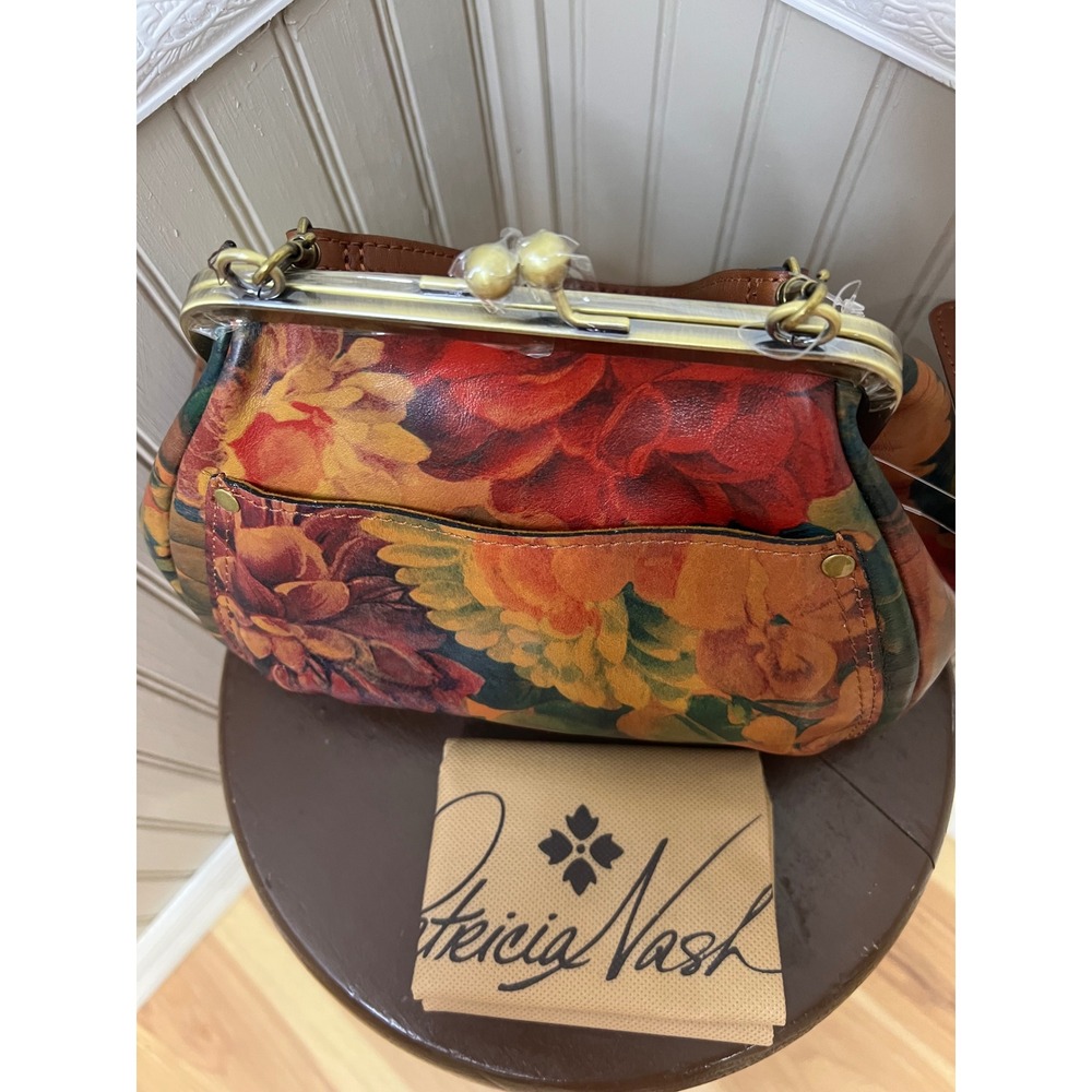 Patricia Nash Floral Leather Kiss Lock Satchel Bag Multi Color Vintage Style NEW - Picture 8 of 11